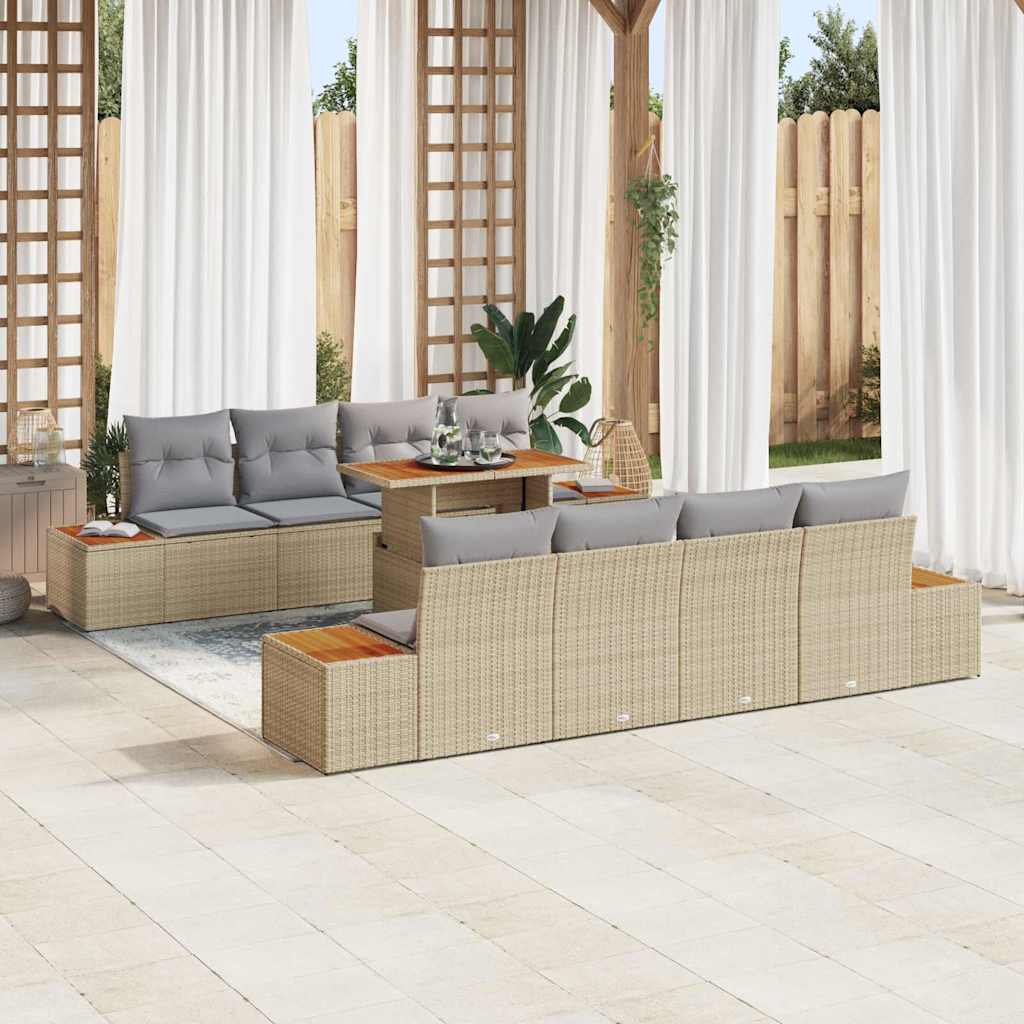 Tuin Eetset Met Kussen 9 Pcs En Beige