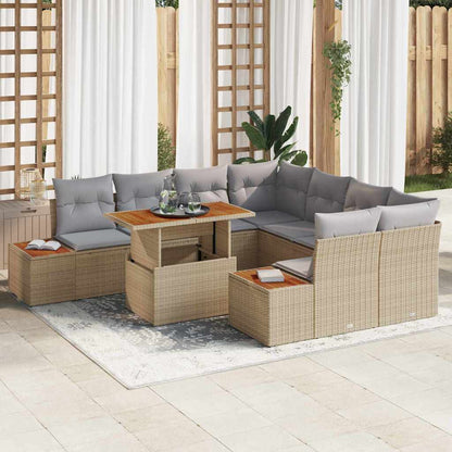 Tuin Eetset Met Kussen 9 Pcs En Beige