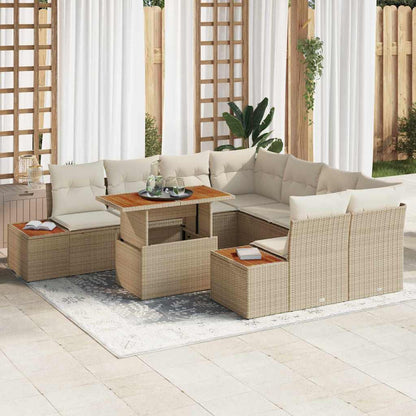 Tuin Eetset Met Kussen 9 Pcs En Beige