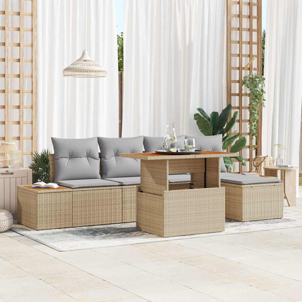 Tuin Eetset Met Kussen 6 Pcs En Beige