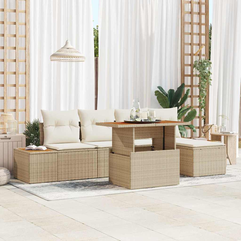 Tuin Eetset Met Kussen 6 Pcs En Beige