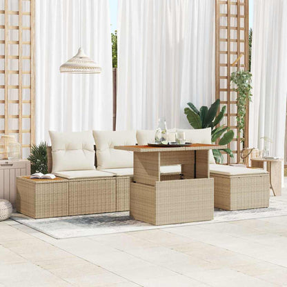 Tuin Eetset Met Kussen 6 Pcs En Beige