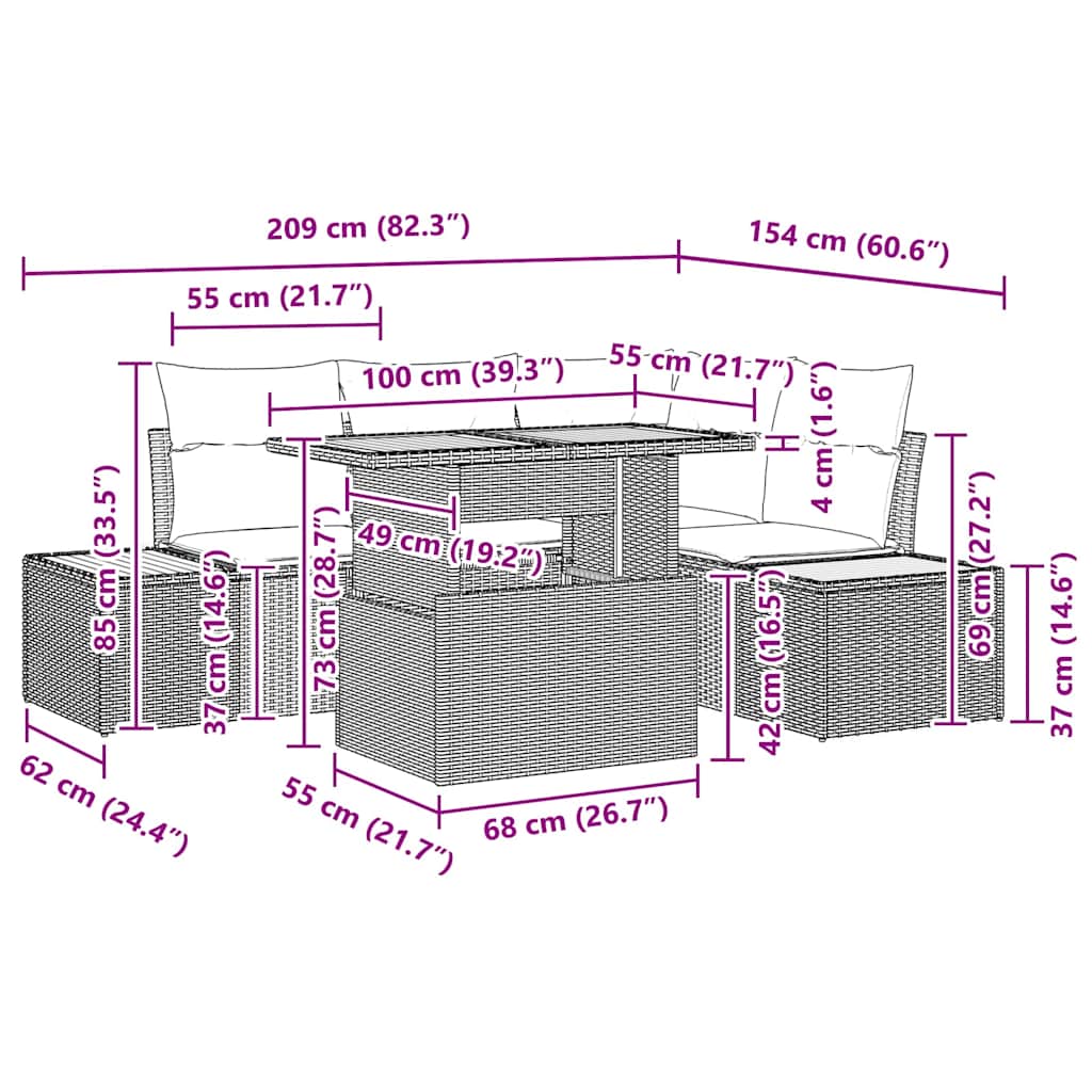 Tuin Eetset Met Kussen 5 Pcs En Beige