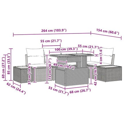 Tuinbankenset 6 St Beige Poly Rattan