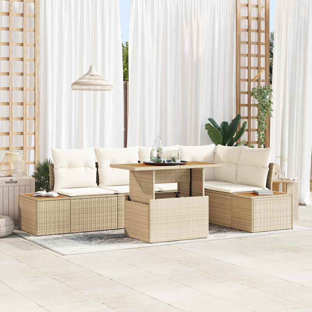 Tuin Eetset Met Kussen 6 Pcs En Beige