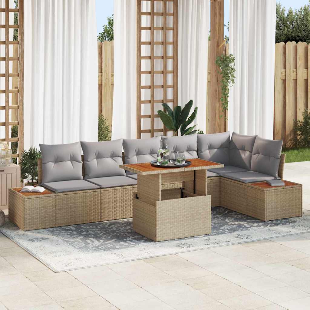 Tuin Eetset Met Kussen 7 Pcs En Beige