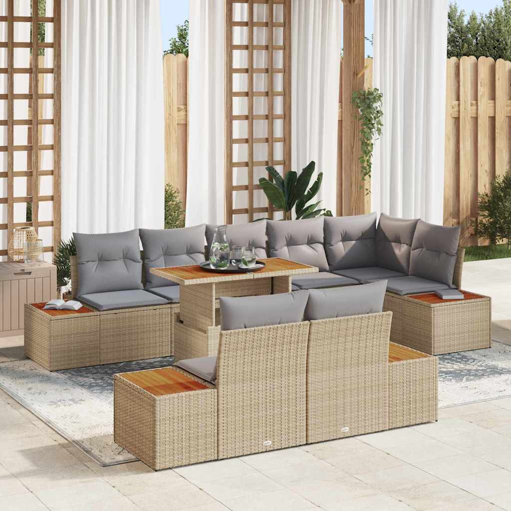 Tuin Eetset Met Kussen 9 Pcs En Beige