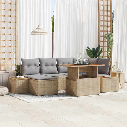 Tuinbankenset 7 St Beige Poly Rattan