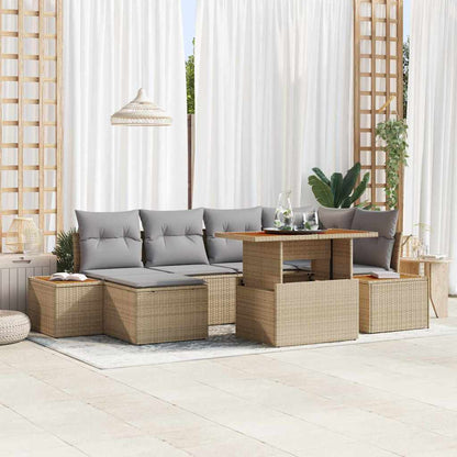 Tuin Eetset Met Kussen 7 Pcs En Beige