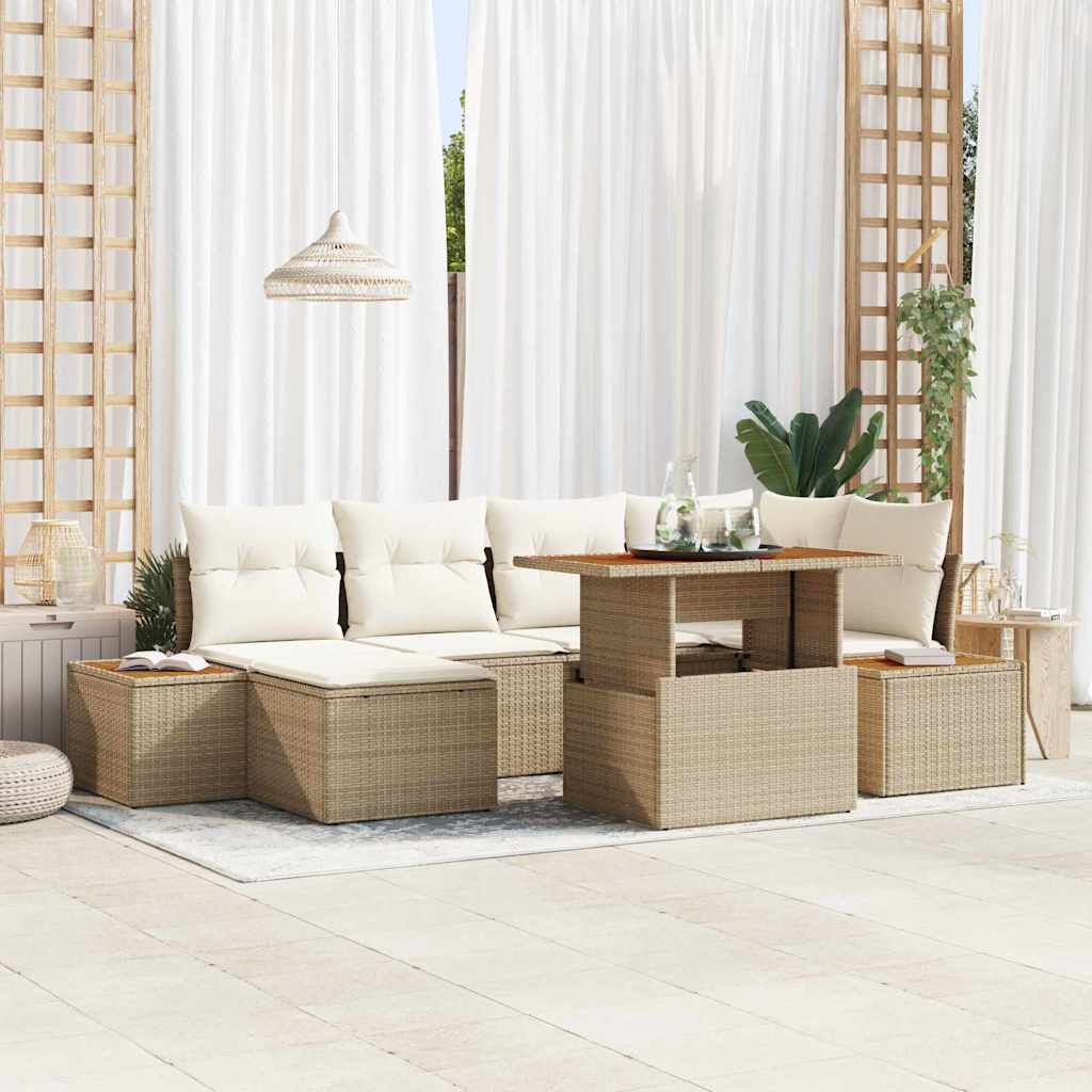 Tuin Eetset Met Kussen 7 Pcs En Beige