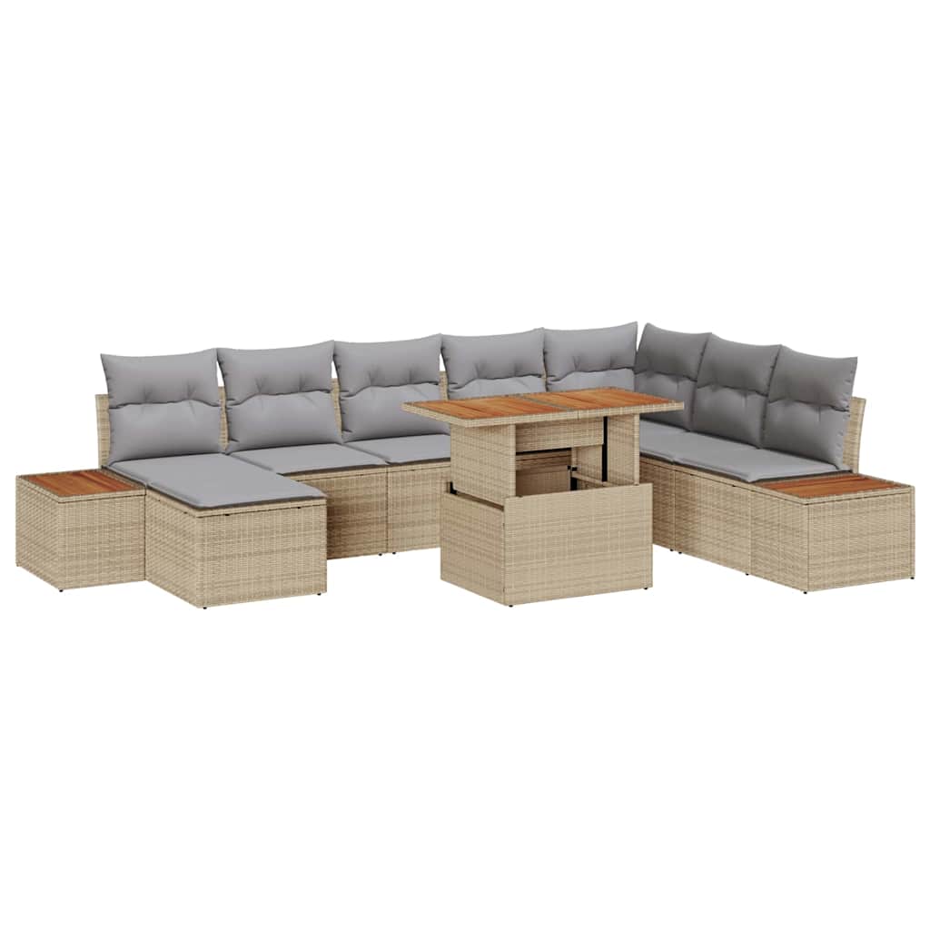 Tuin Eetset Met Kussen 9 Pcs En Bruin