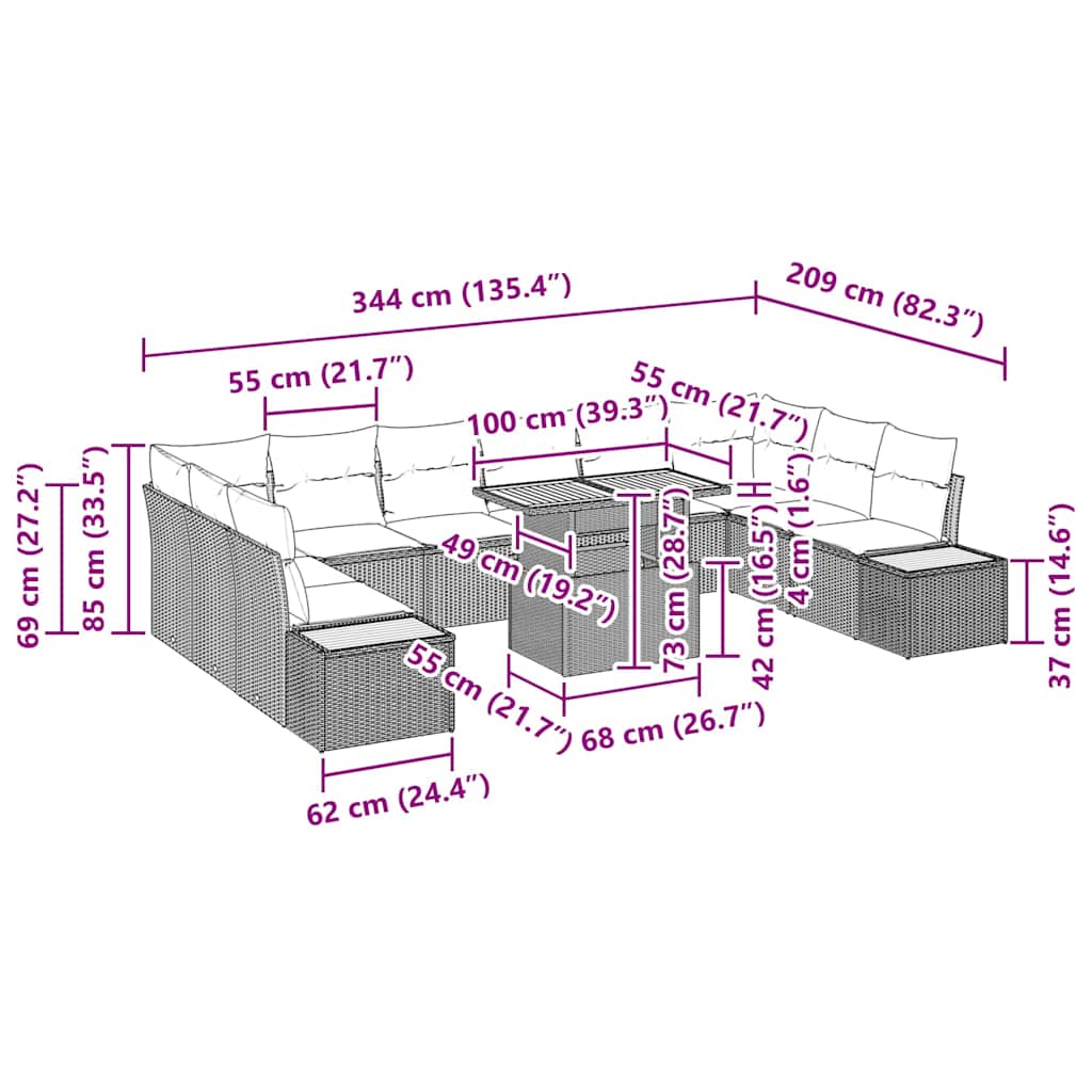 Tuin Eetset Met Kussen 11 Pcs En Beige