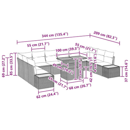 Tuin Eetset Met Kussen 11 Pcs En Beige