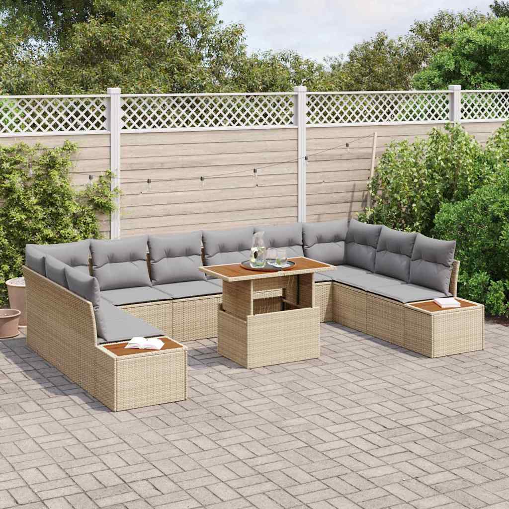 Tuin Eetset Met Kussen 11 Pcs En Beige