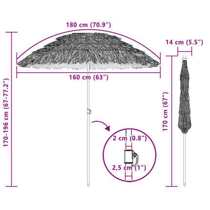 Strandparasol Naturel 160 X 160 X 196 Cm Polyester En Staal