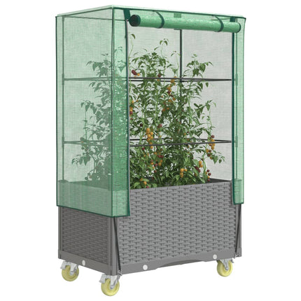 Plantenbak Verhoogd Met Hoes En Wielen 80X50X182 Cm Rattanlook