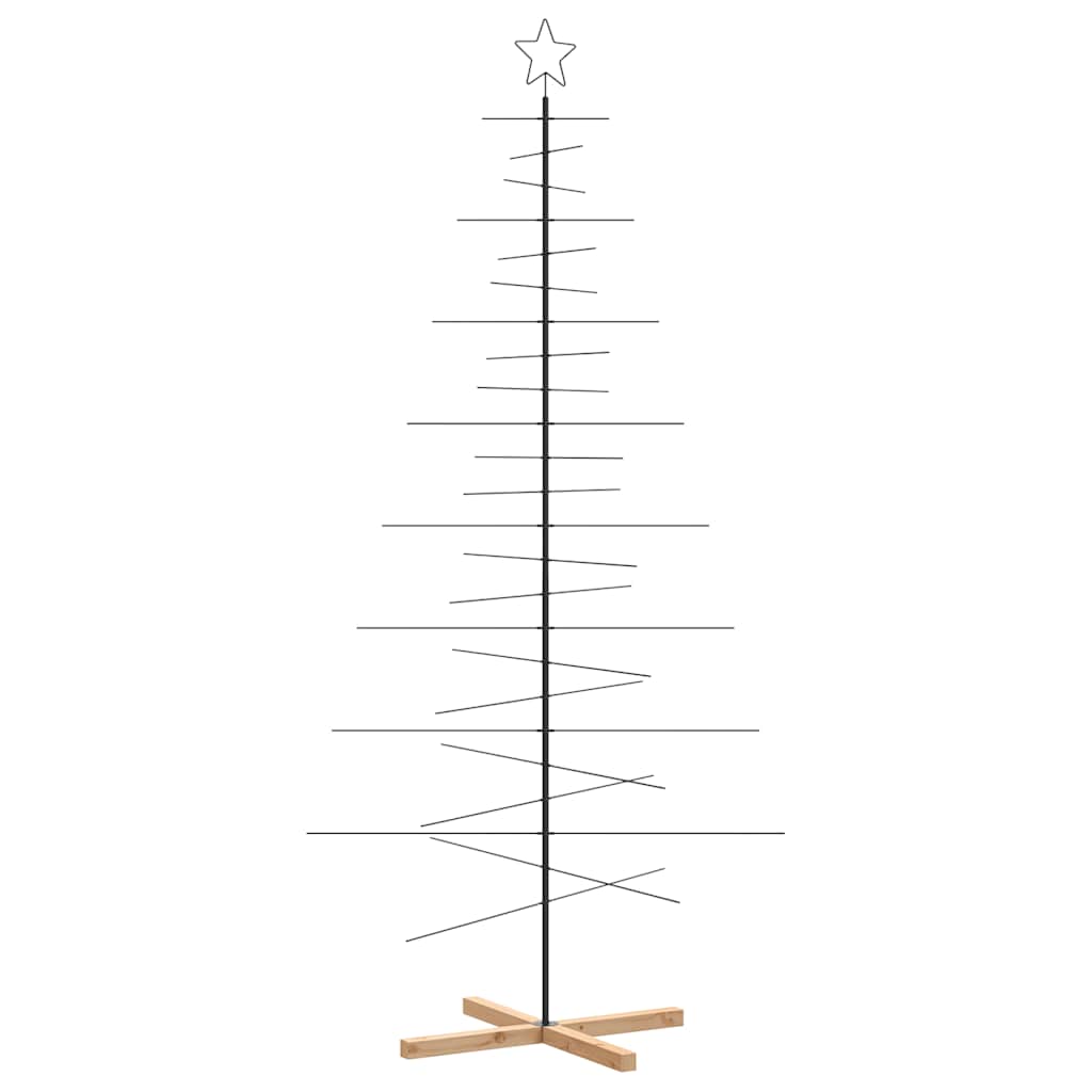 Kerstdecoratie kerstboom met houten basis 210 cm metaal zwart