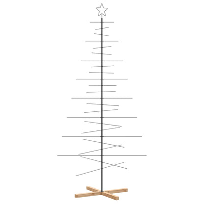 Kerstdecoratie kerstboom met houten basis 210 cm metaal zwart