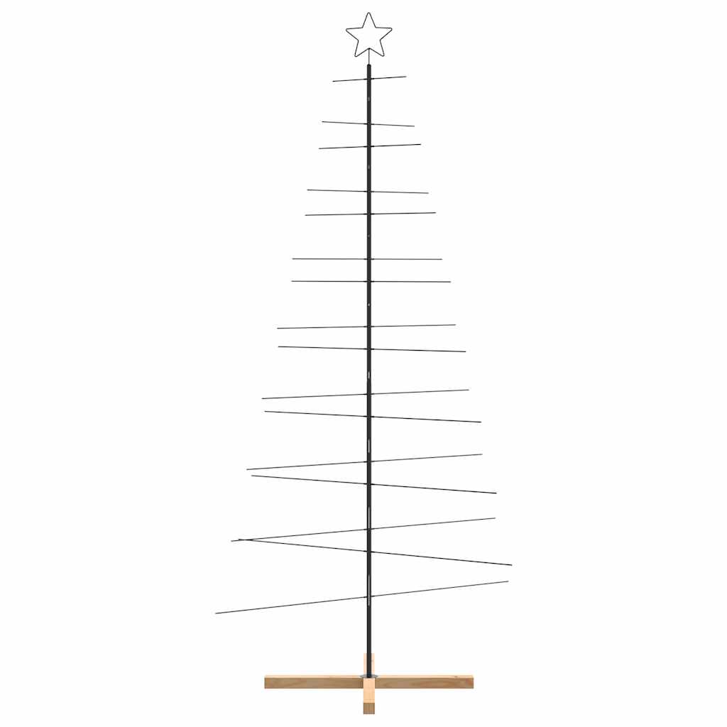 Kerstdecoratie kerstboom met houten basis 210 cm metaal zwart