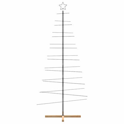 Kerstdecoratie kerstboom met houten basis 210 cm metaal zwart