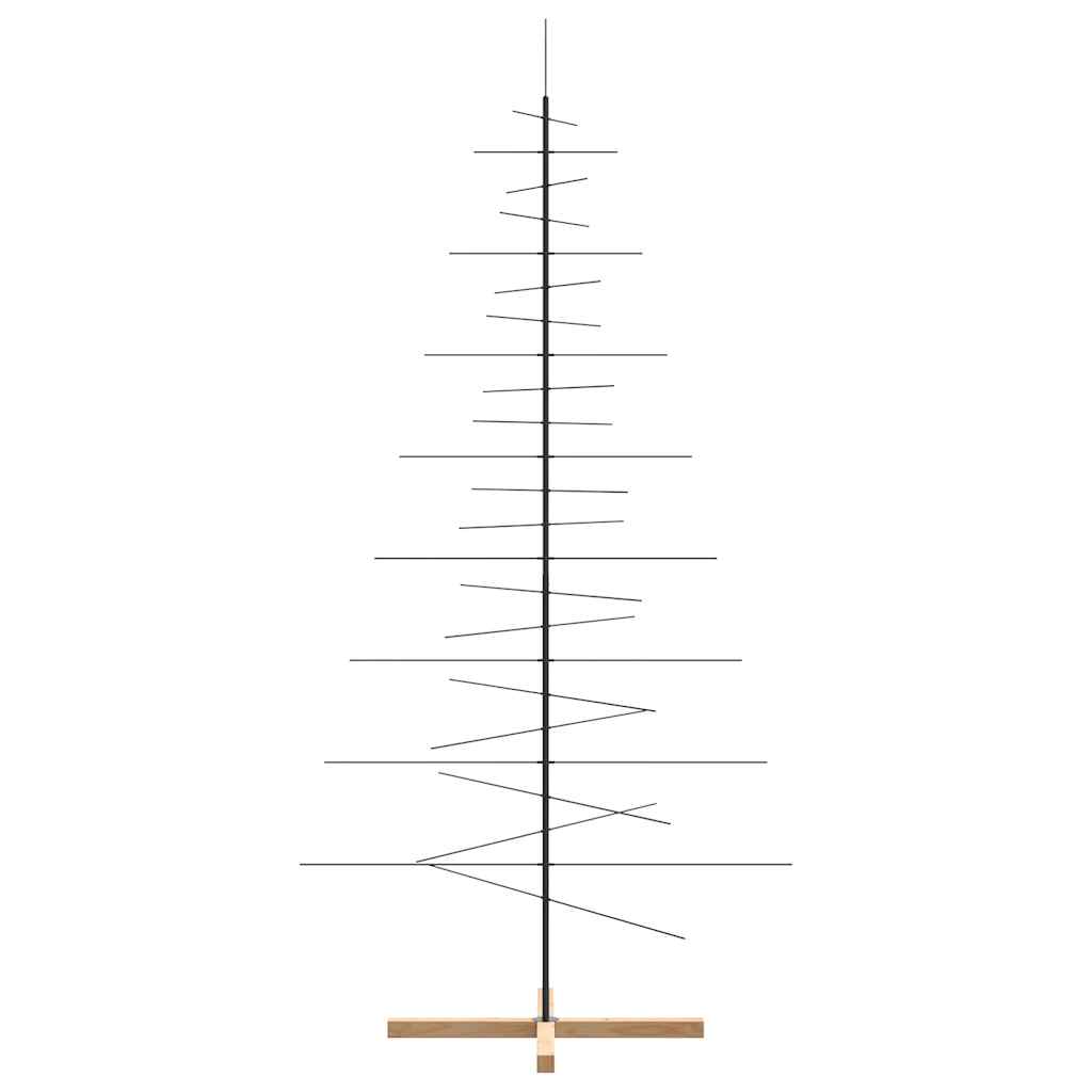 Kerstdecoratie kerstboom met houten basis 210 cm metaal zwart