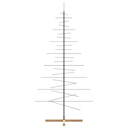 Kerstdecoratie kerstboom met houten basis 210 cm metaal zwart