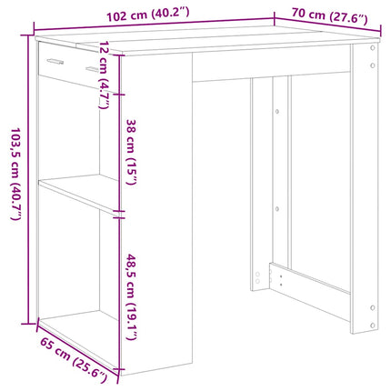 Bartafel 102X70X103,5 Cm Bewerkt Hout Eikenkleur