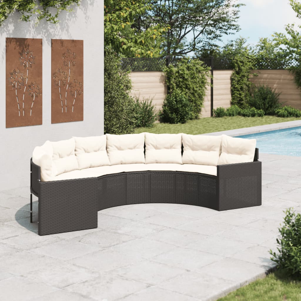Tuinbank Met Tafel En Kussens Poly Rattan Zwart En Crèmewit