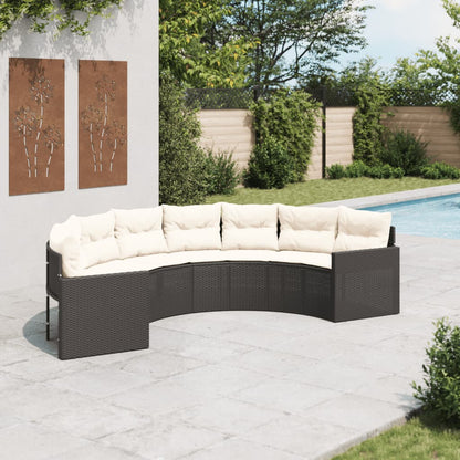 Tuinbank Met Tafel En Kussens Poly Rattan Zwart En Crèmewit