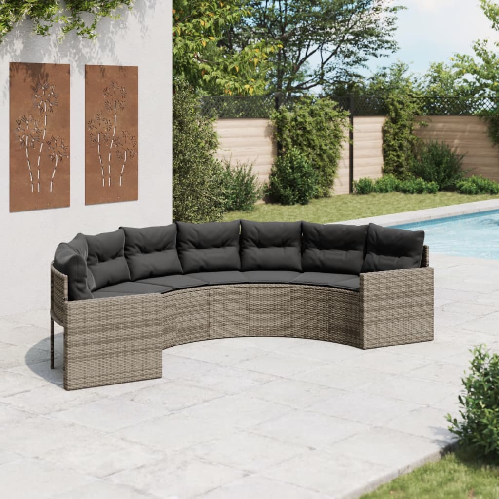 Tuinbank Met Tafel En Kussens Poly Rattan Grijs En Donkergrijs