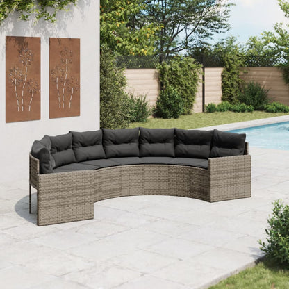 Tuinbank Met Tafel En Kussens Poly Rattan Grijs En Donkergrijs