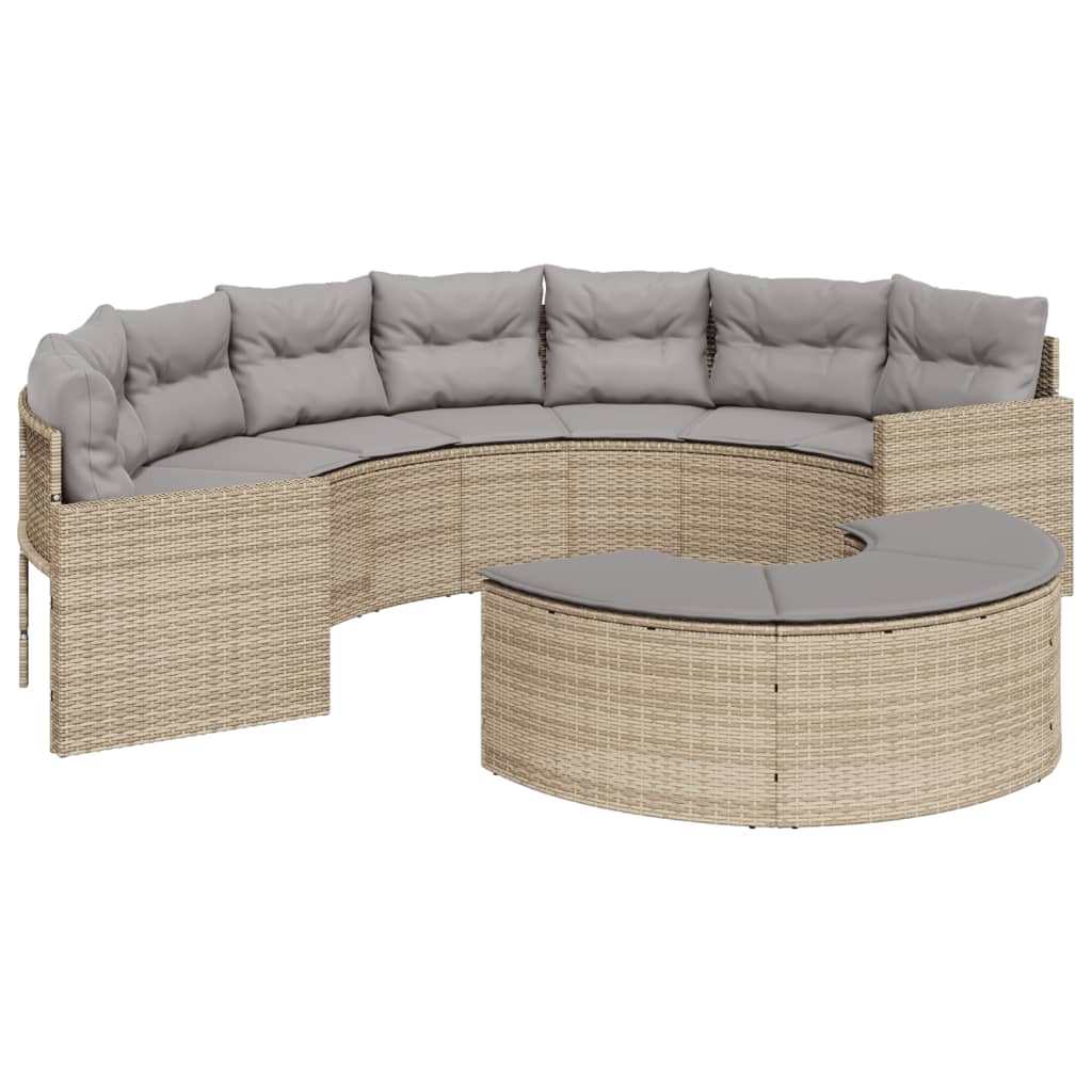 Tuinbank Met Kussens Poly Rattan Beige En Lichtgrijs