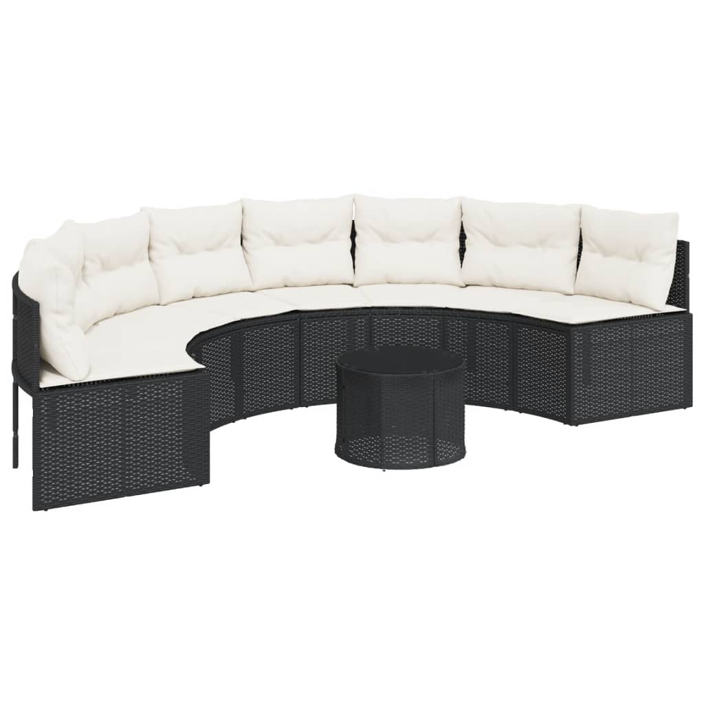 Tuinbank Met Tafel En Kussens Poly Rattan Zwart En Crèmewit