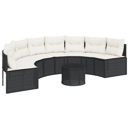 Tuinbank Met Tafel En Kussens Poly Rattan Zwart En Crèmewit