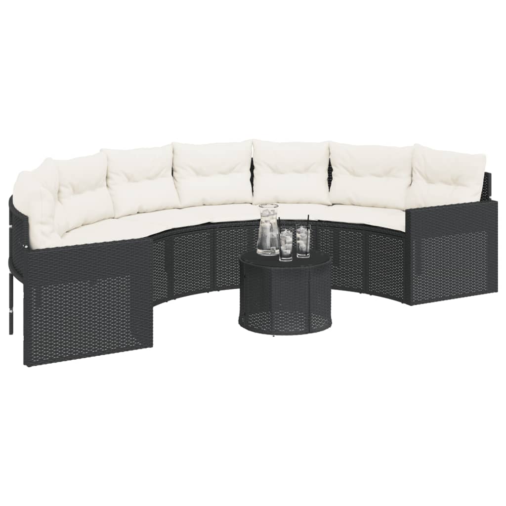 Tuinbank Met Tafel En Kussens Poly Rattan Zwart En Crèmewit