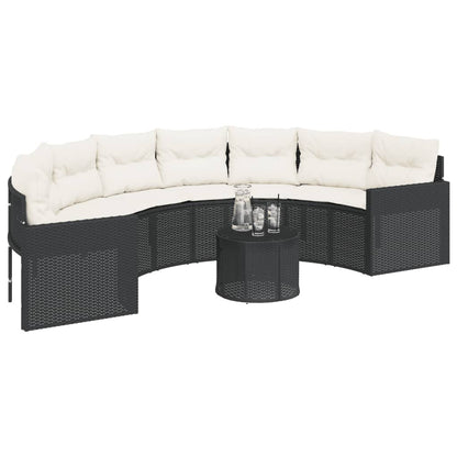Tuinbank Met Tafel En Kussens Poly Rattan Zwart En Crèmewit
