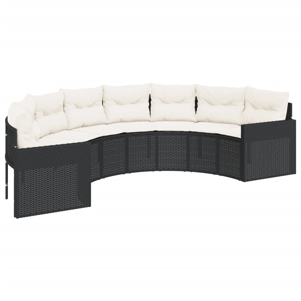 Tuinbank Met Tafel En Kussens Poly Rattan Zwart En Crèmewit