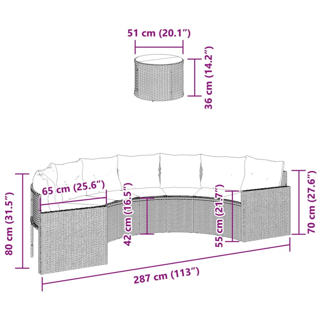 Tuinbank Met Tafel En Kussens Poly Rattan Zwart En Crèmewit
