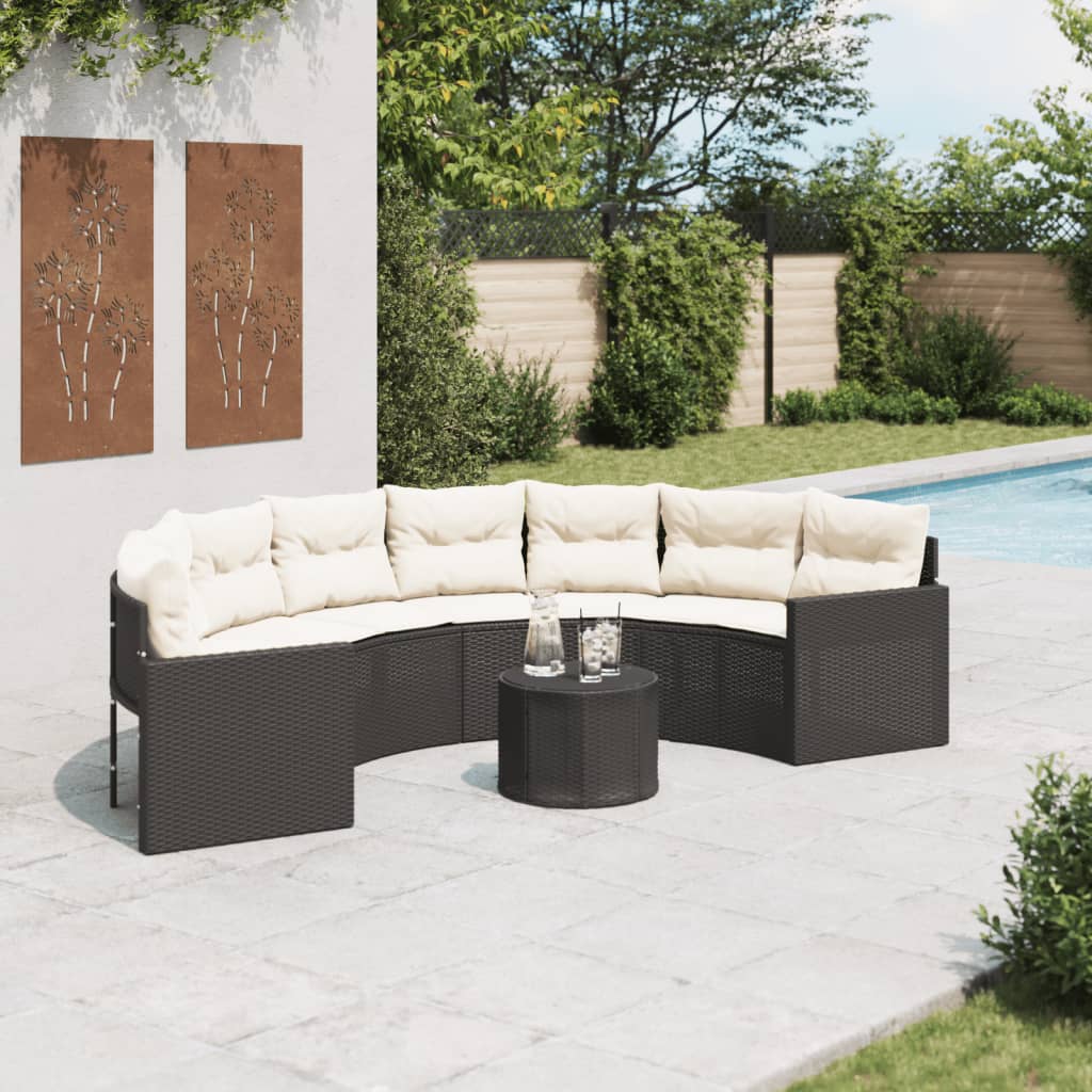 Tuinbank Met Tafel En Kussens Poly Rattan Zwart En Crèmewit