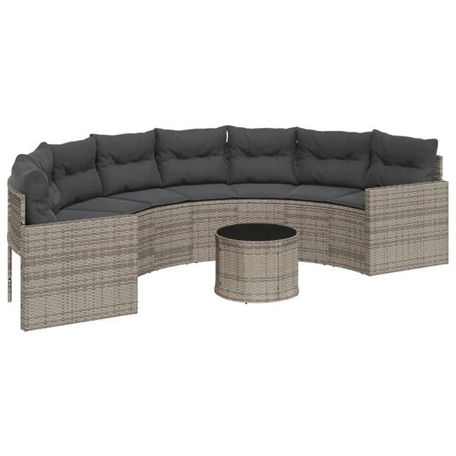 Tuinbank Met Tafel En Kussens Poly Rattan Grijs En Donkergrijs