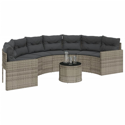 Tuinbank Met Tafel En Kussens Poly Rattan Grijs En Donkergrijs