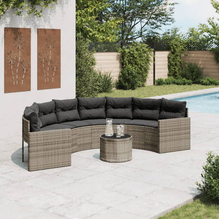 Tuinbank Met Tafel En Kussens Poly Rattan Grijs En Donkergrijs