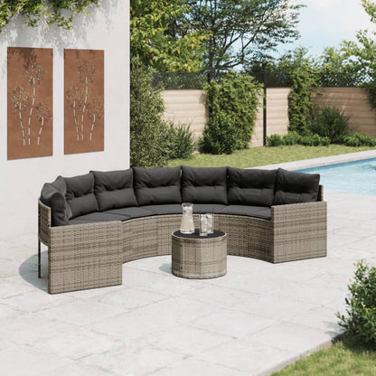 Tuinbank Met Tafel En Kussens Poly Rattan Grijs En Donkergrijs
