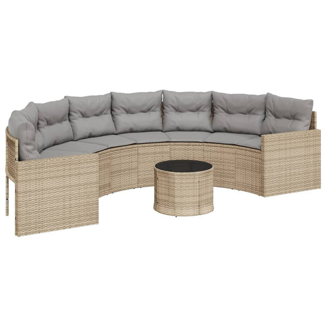 Tuinbank Met Tafel En Kussens Poly Rattan Beige En Lichtgrijs