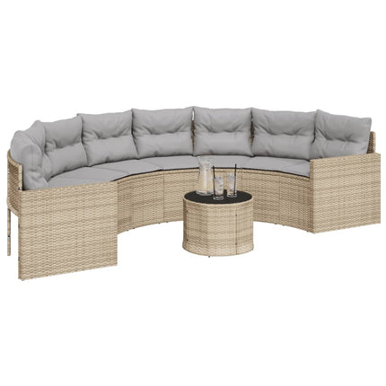 Tuinbank Met Tafel En Kussens Poly Rattan Beige En Lichtgrijs