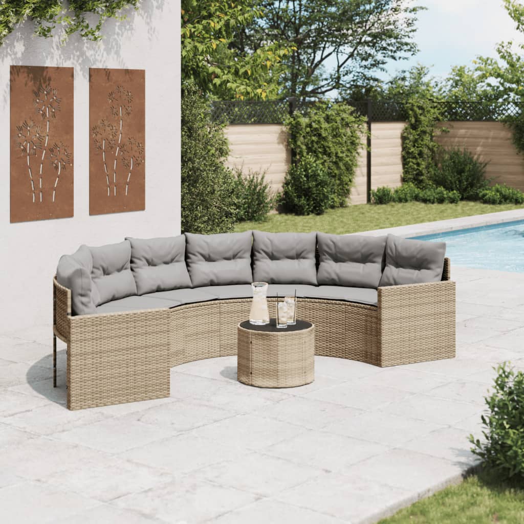 Tuinbank Met Kussens Poly Rattan Beige En Lichtgrijs