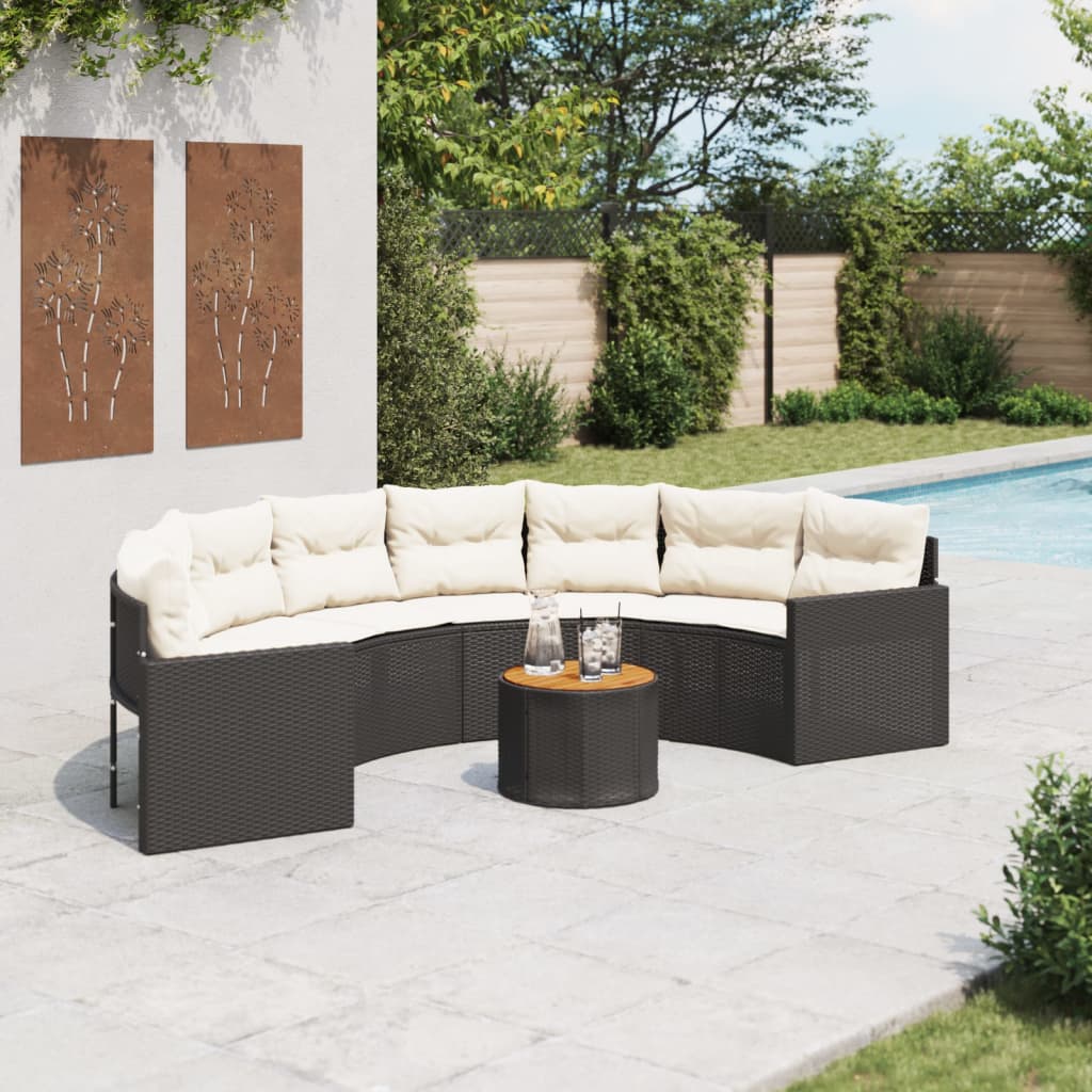 Tuinbank Met Tafel En Kussens Poly Rattan Zwart En Crèmewit