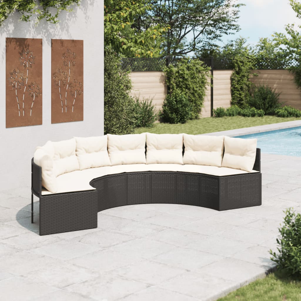 Tuinbank Met Kussens Poly Rattan Zwart En Crèmewit
