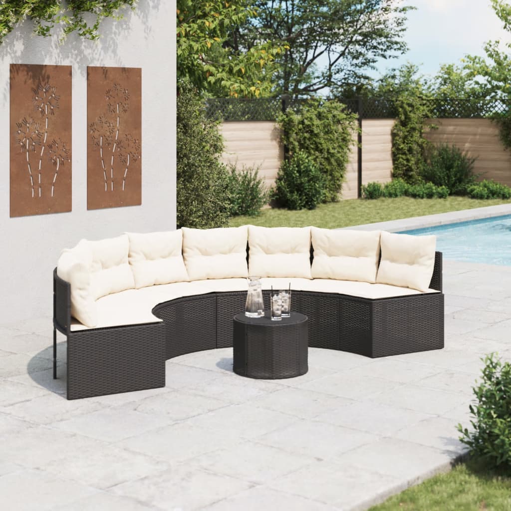 Tuinbank Met Kussens Poly Rattan Zwart En Crèmewit