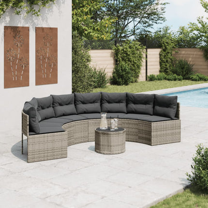 Tuinbank Met Tafel En Kussens Poly Rattan Grijs En Donkergrijs